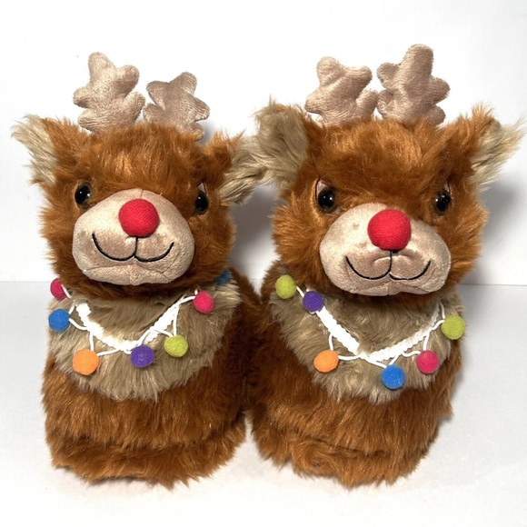 Rare American Eagle Christmas Slippers Plush Rudolph Reindeer Size M (2018) - Picture 1 of 9